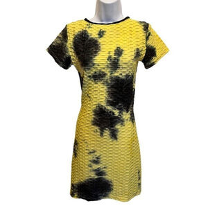 Women’s Black and Yellow Tie Dye Woven Peekaboo Dress Size L/XL